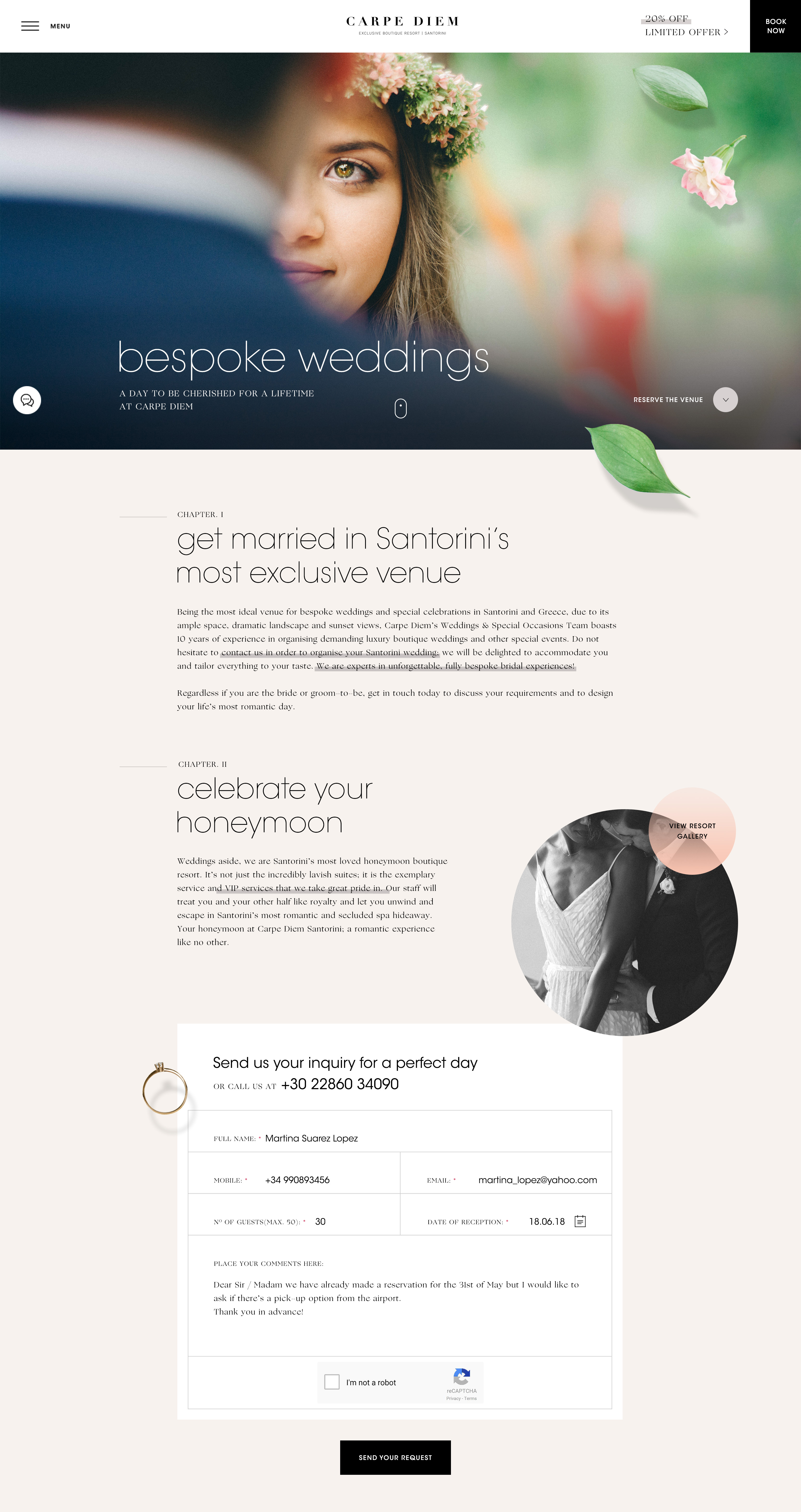 carpe diem santorini website design weddings kommigraphics