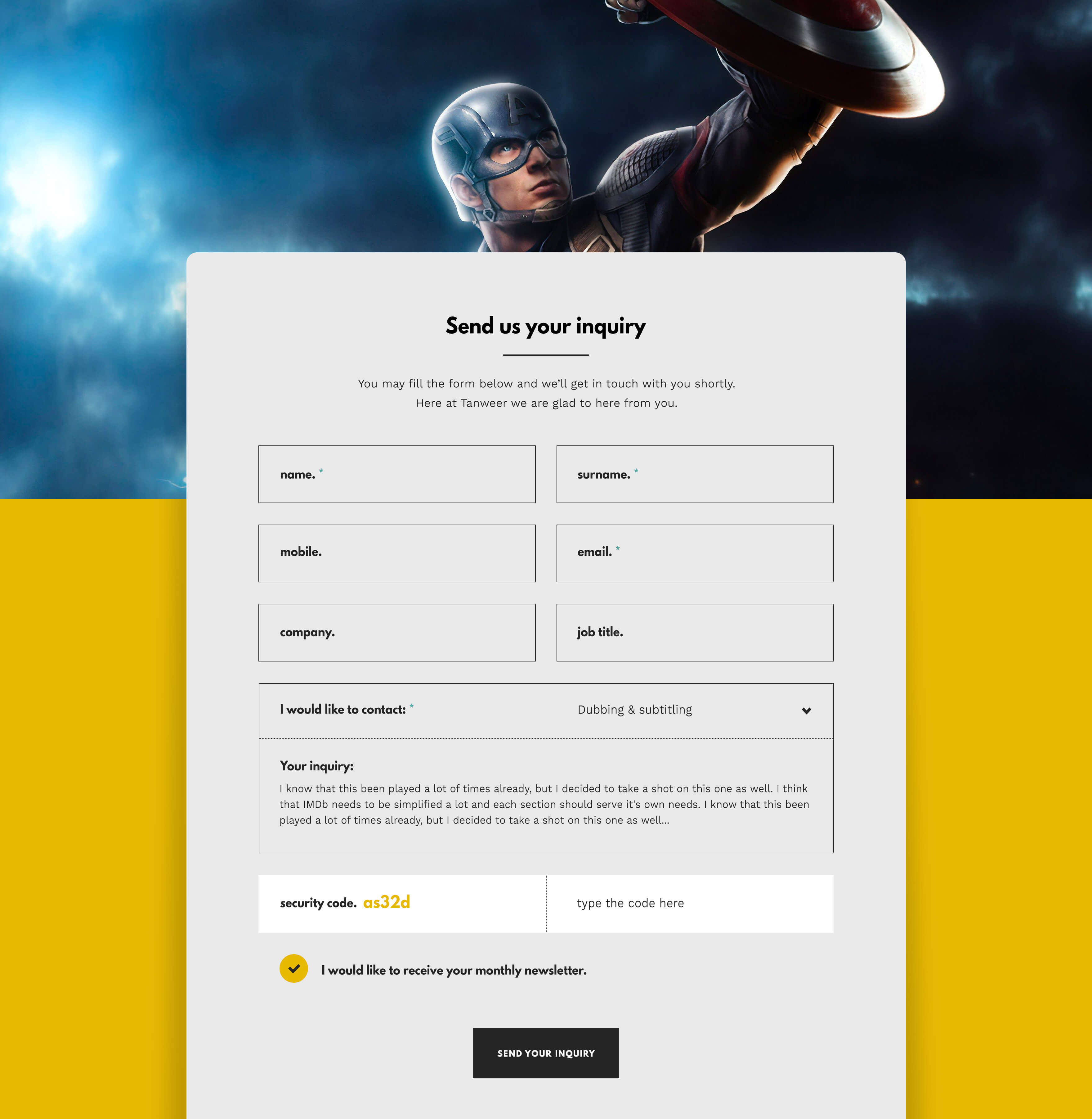 tanweer website design contact form kommigraphics