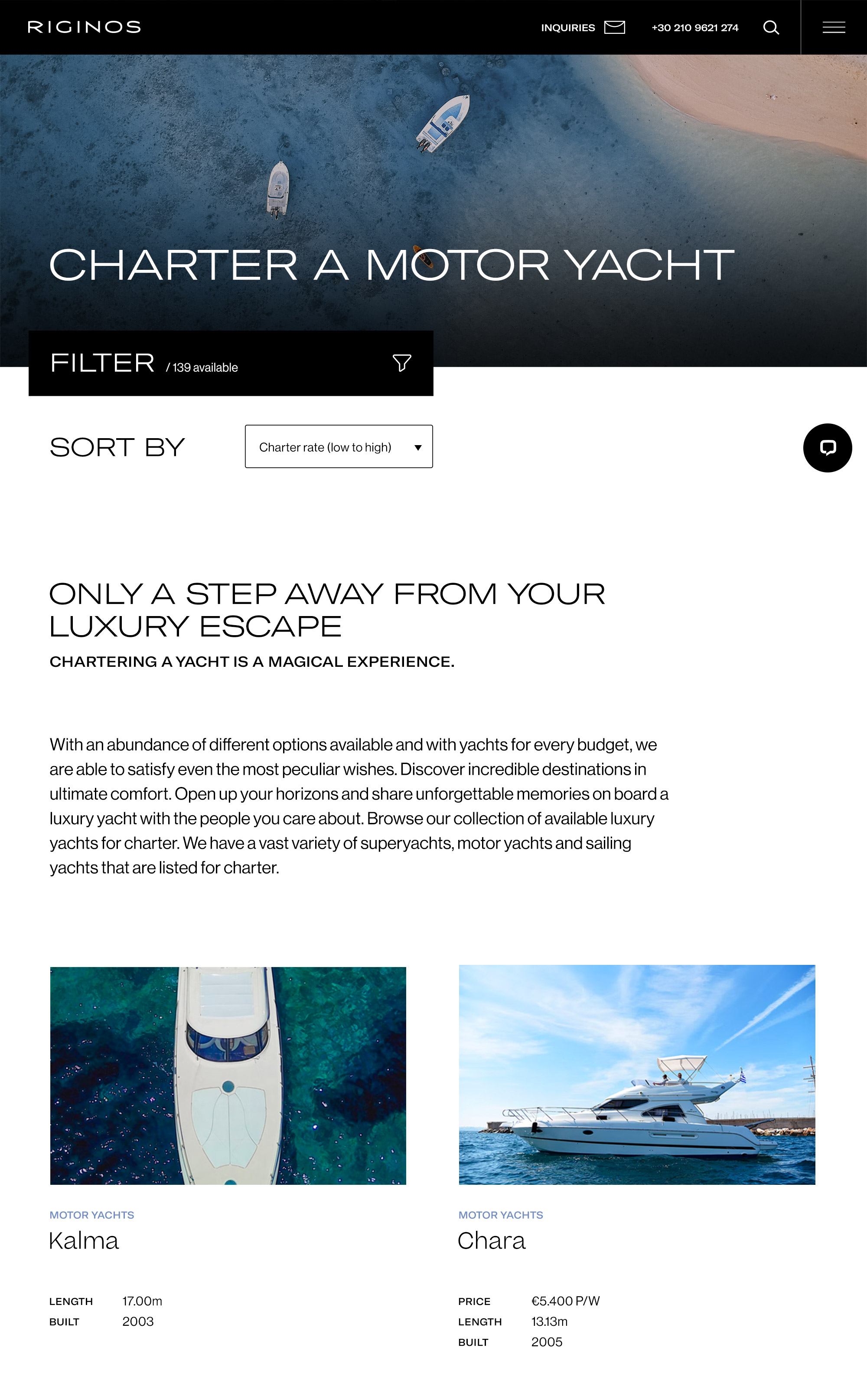riginos yachts website design charter yachts list responsive kommigraphics