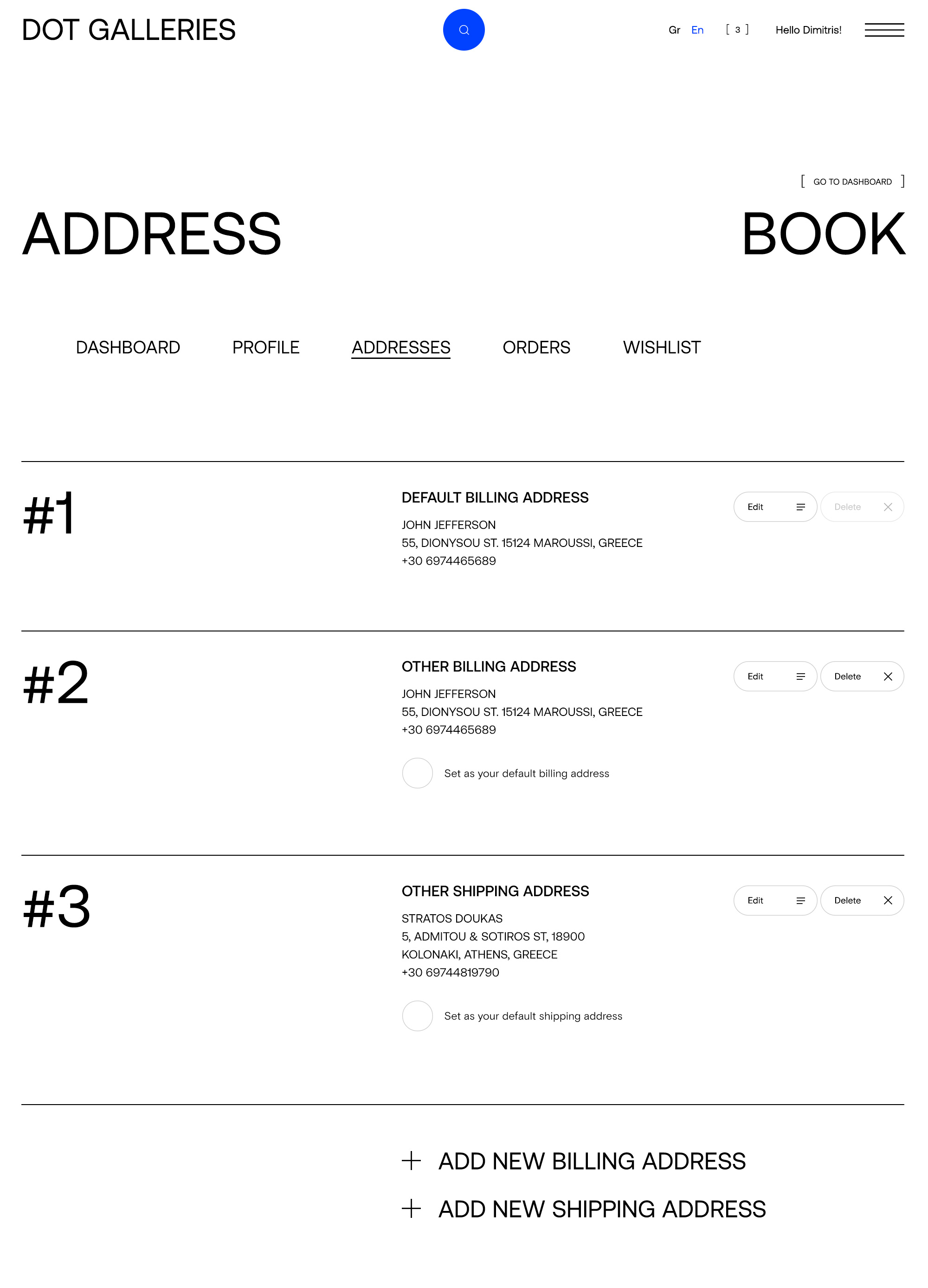 dot galleries website design address book kommigraphics