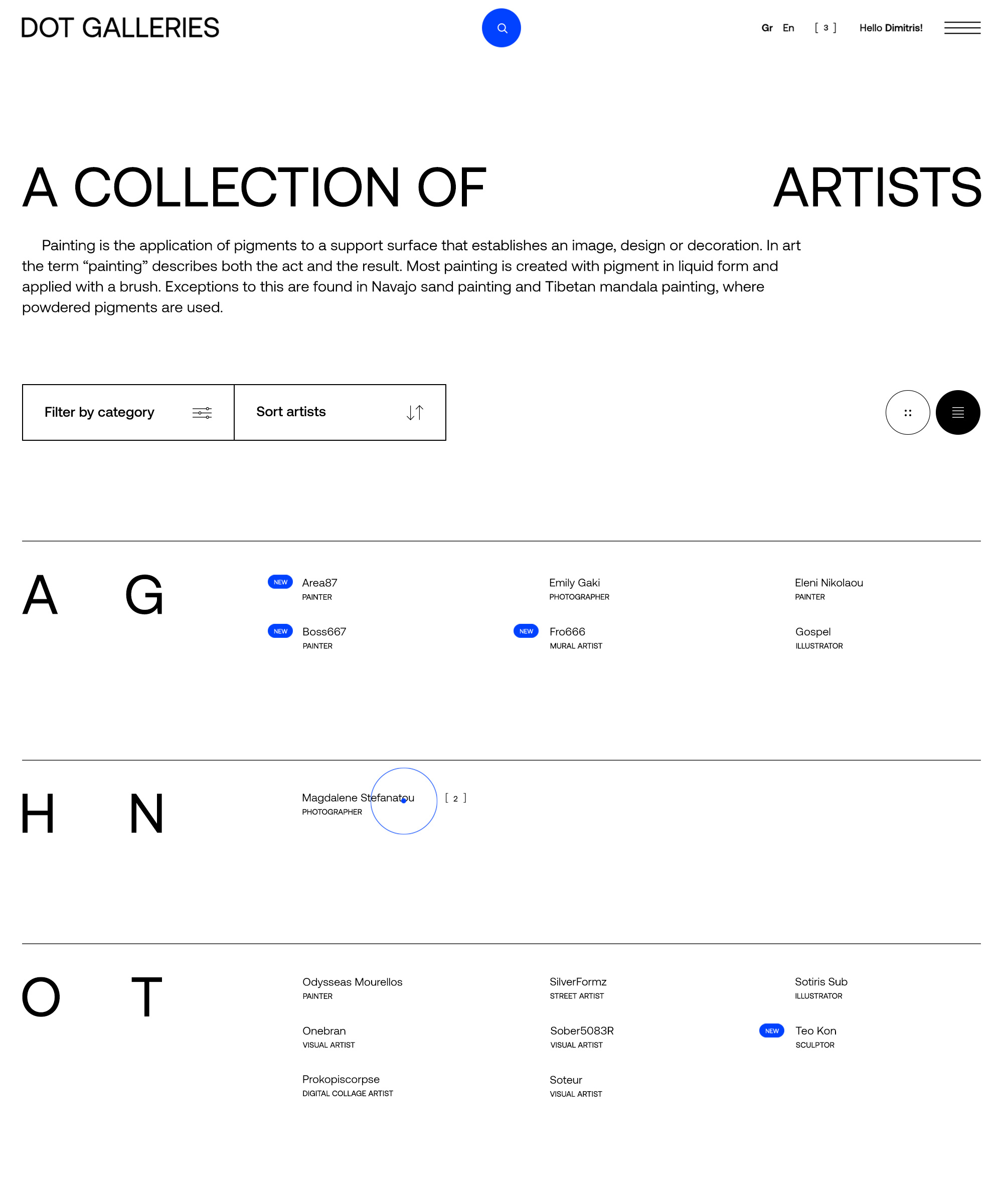 dot galleries website design artists list kommigraphics