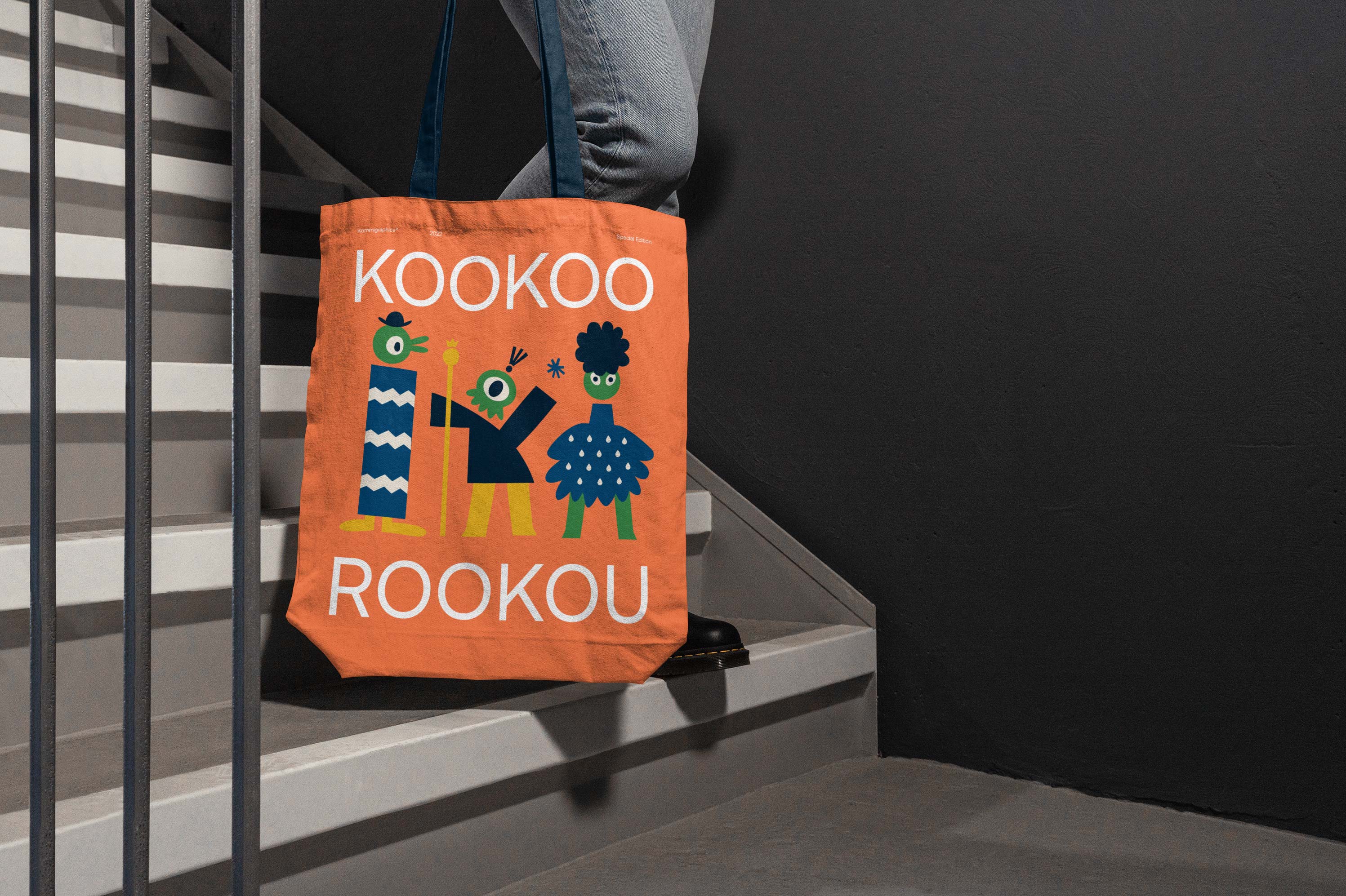 kookoorookou branding orange tote bag kommigraphics
