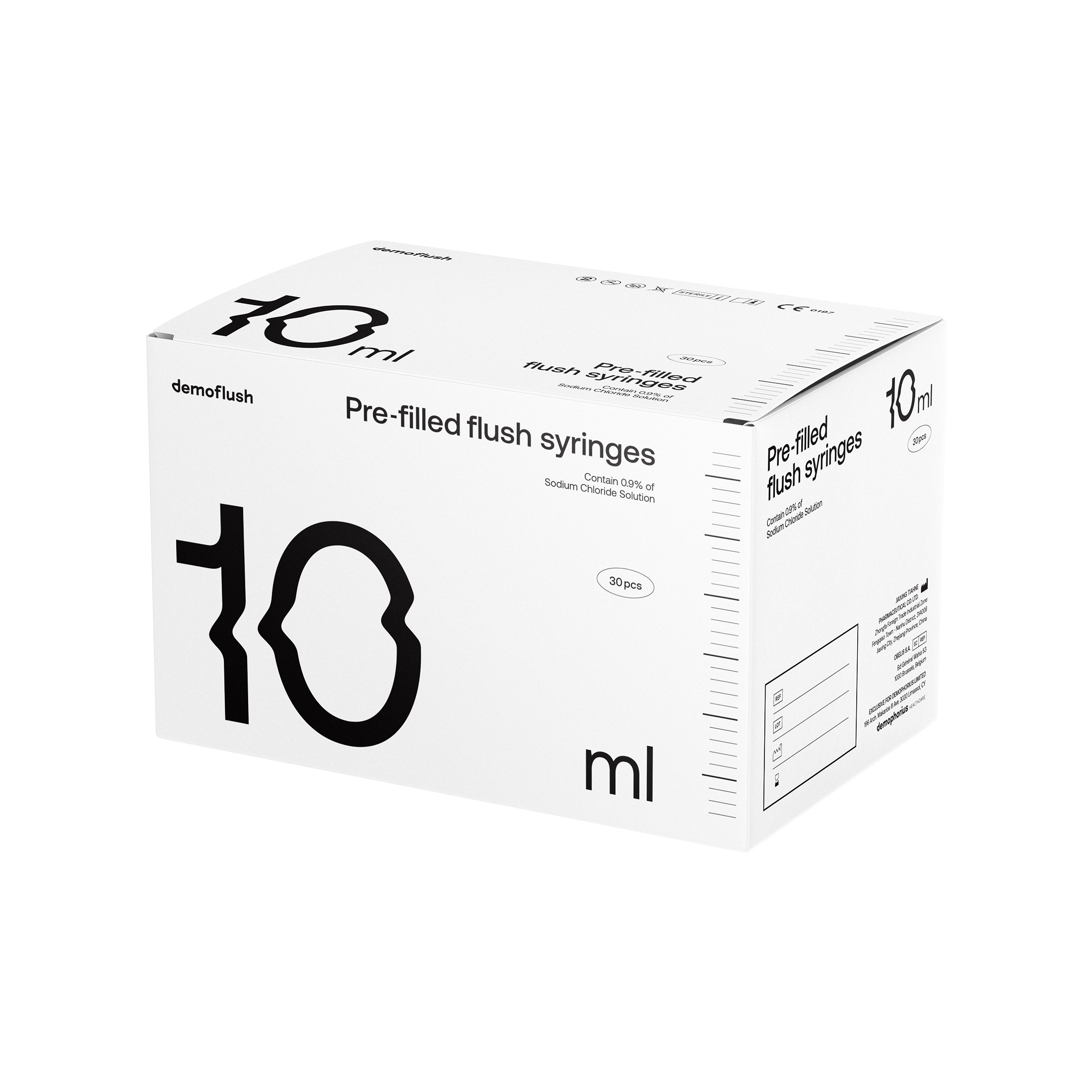 Demoflush prefilled syringes packaging design box 10ml back kommigraphics