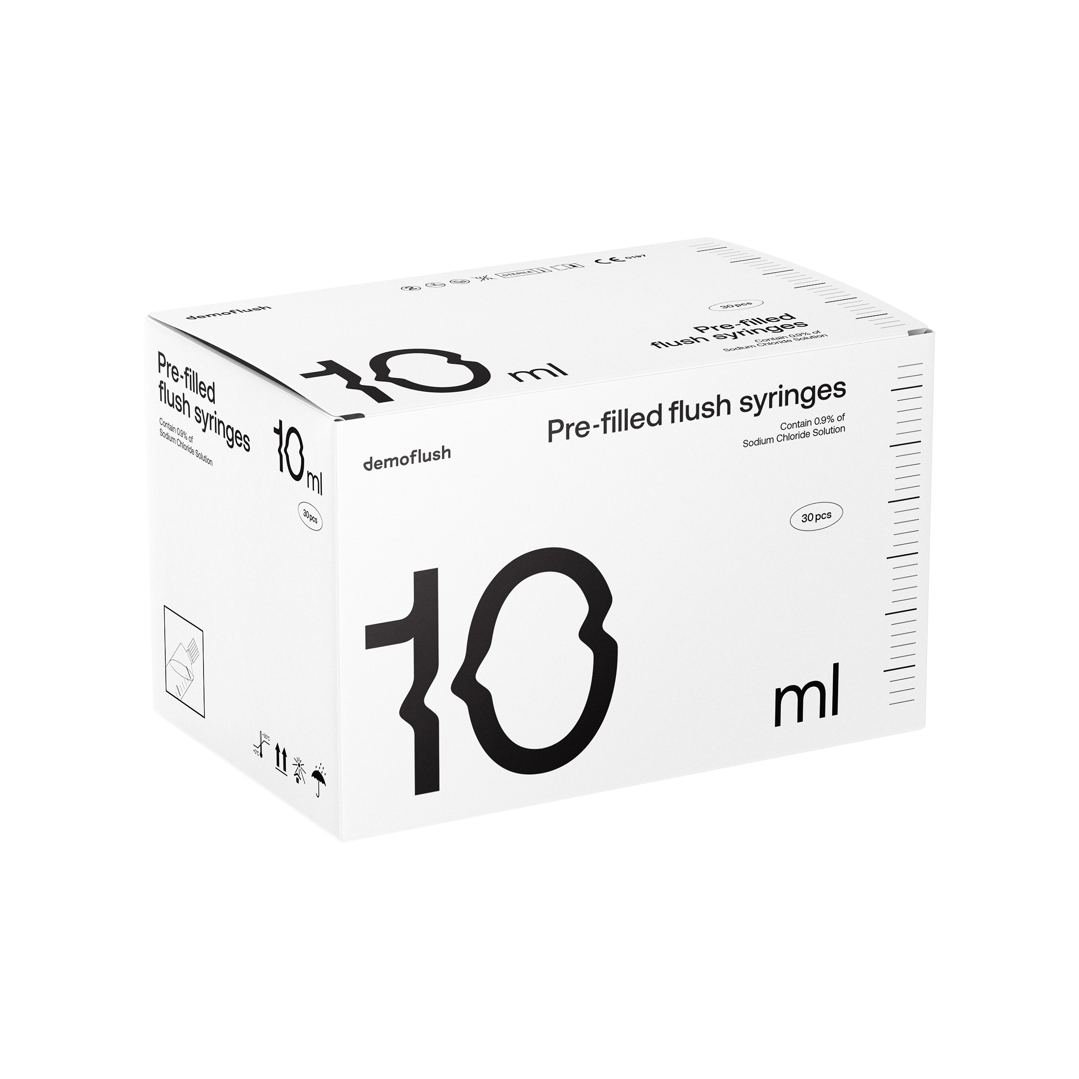 Demoflush prefilled syringes packaging design box 10ml front kommigraphics