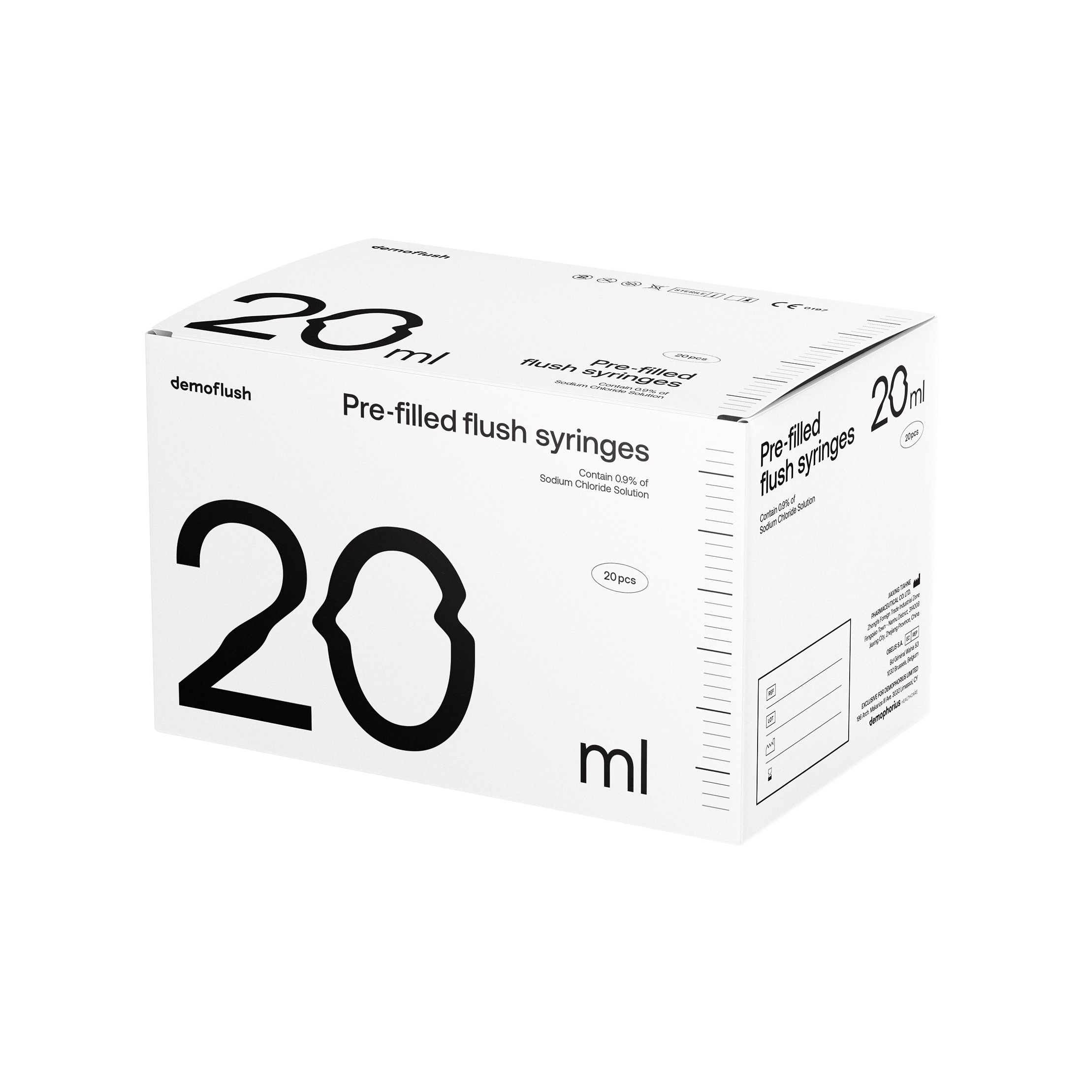 Demoflush prefilled syringes packaging design box 20ml back kommigraphics