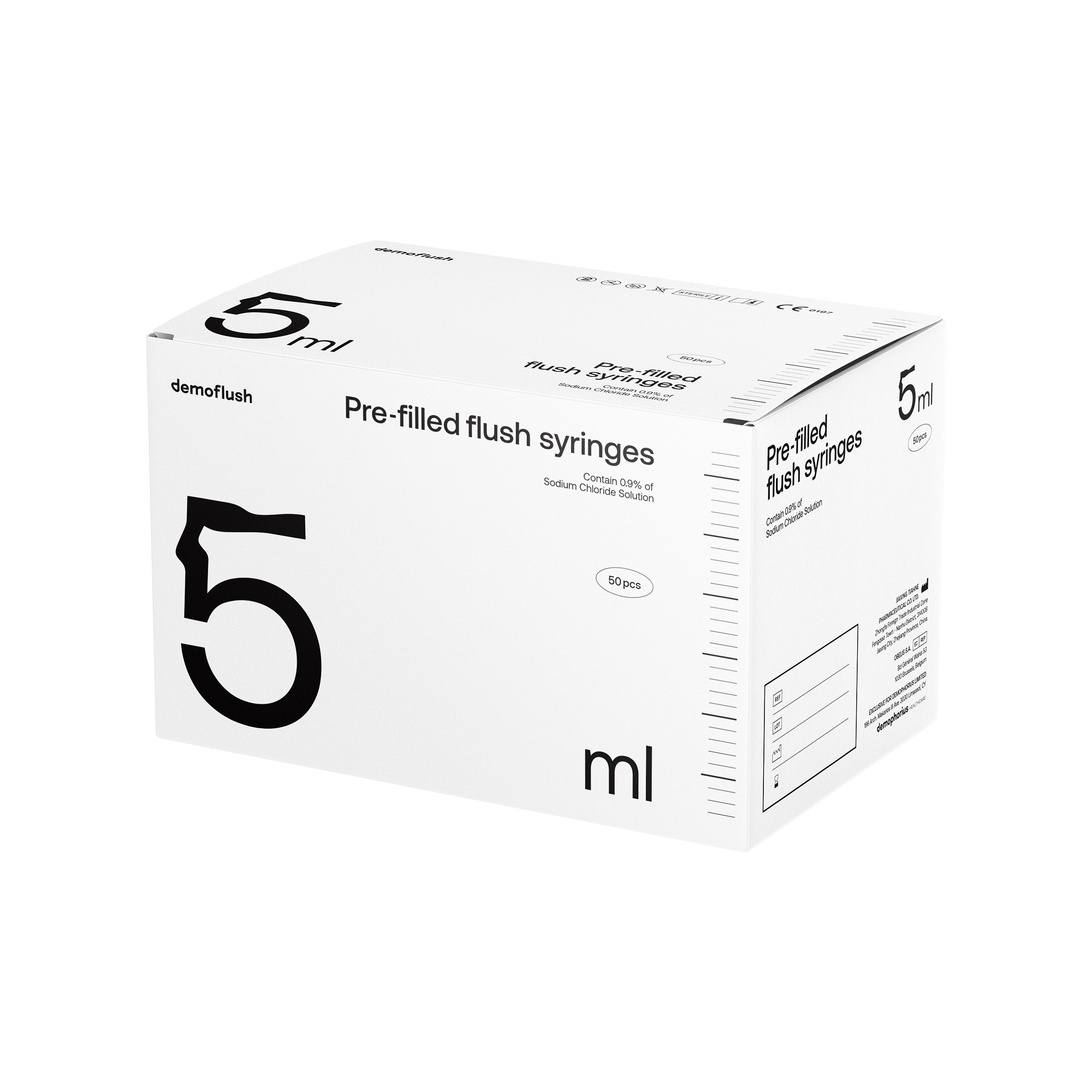 Demoflush prefilled syringes packaging design box 5ml back kommigraphics