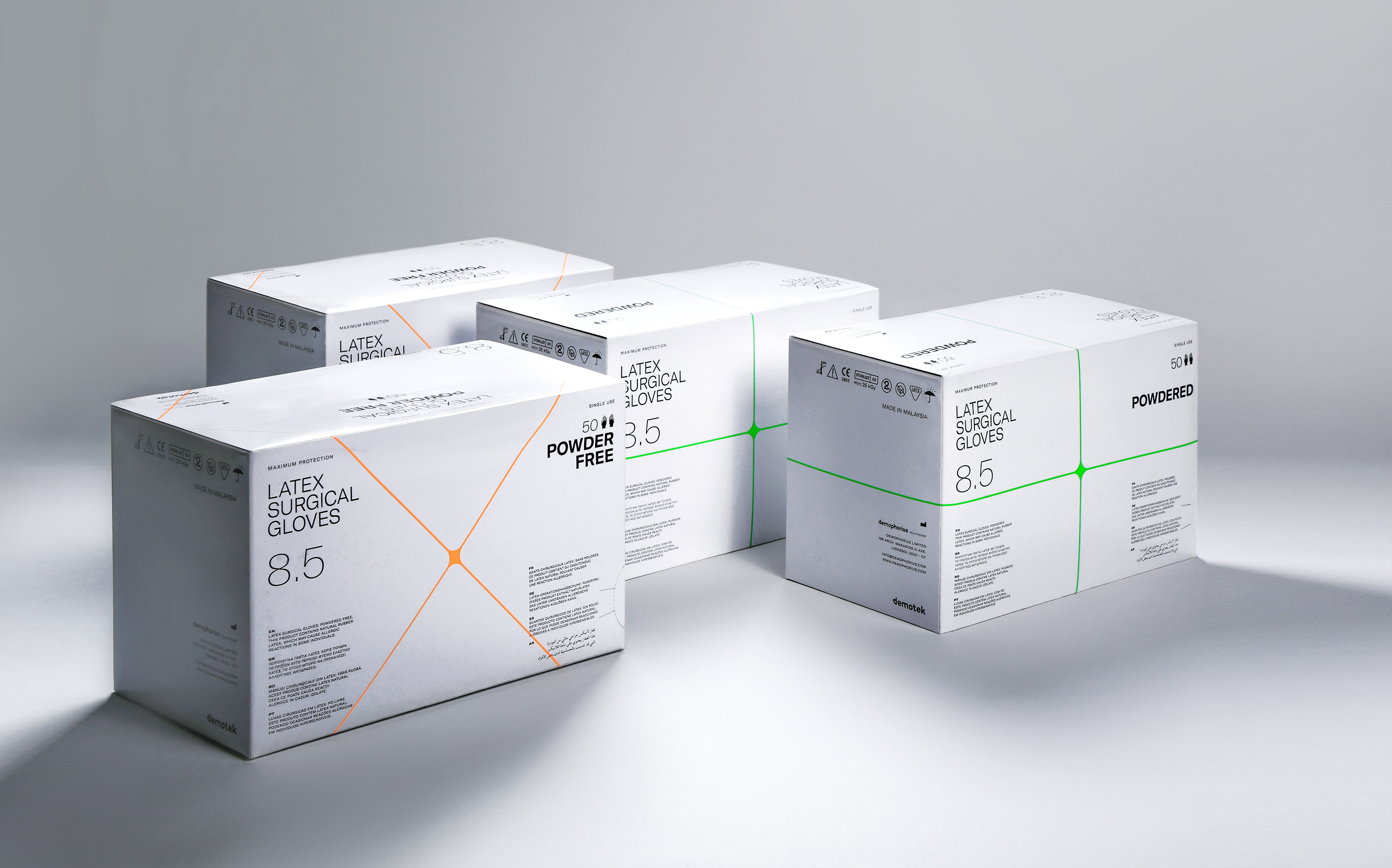 demotek surgical gloves packaging design boxes kommigraphics