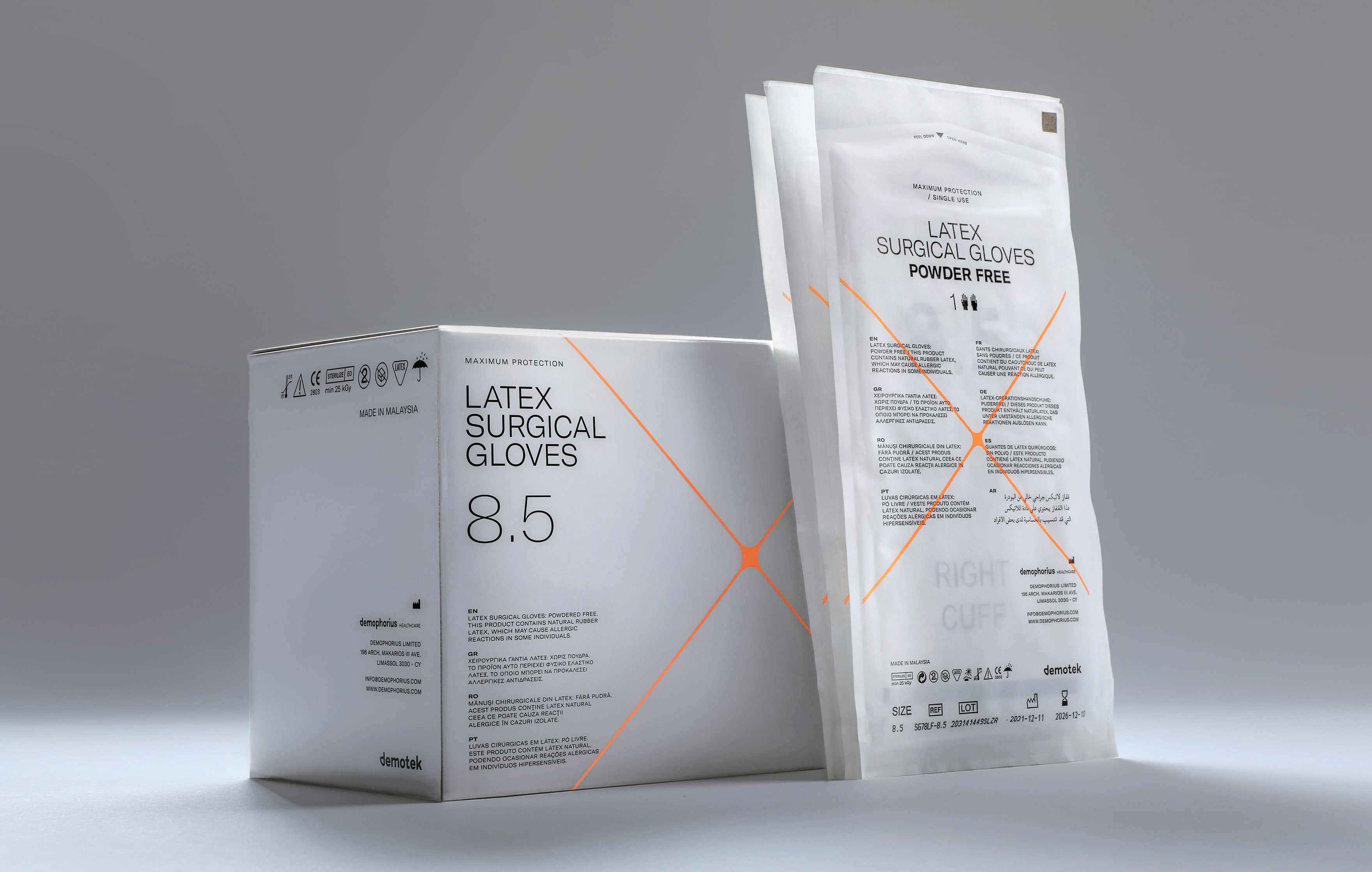 demotek surgical gloves packaging design boxes sachets kommigraphics