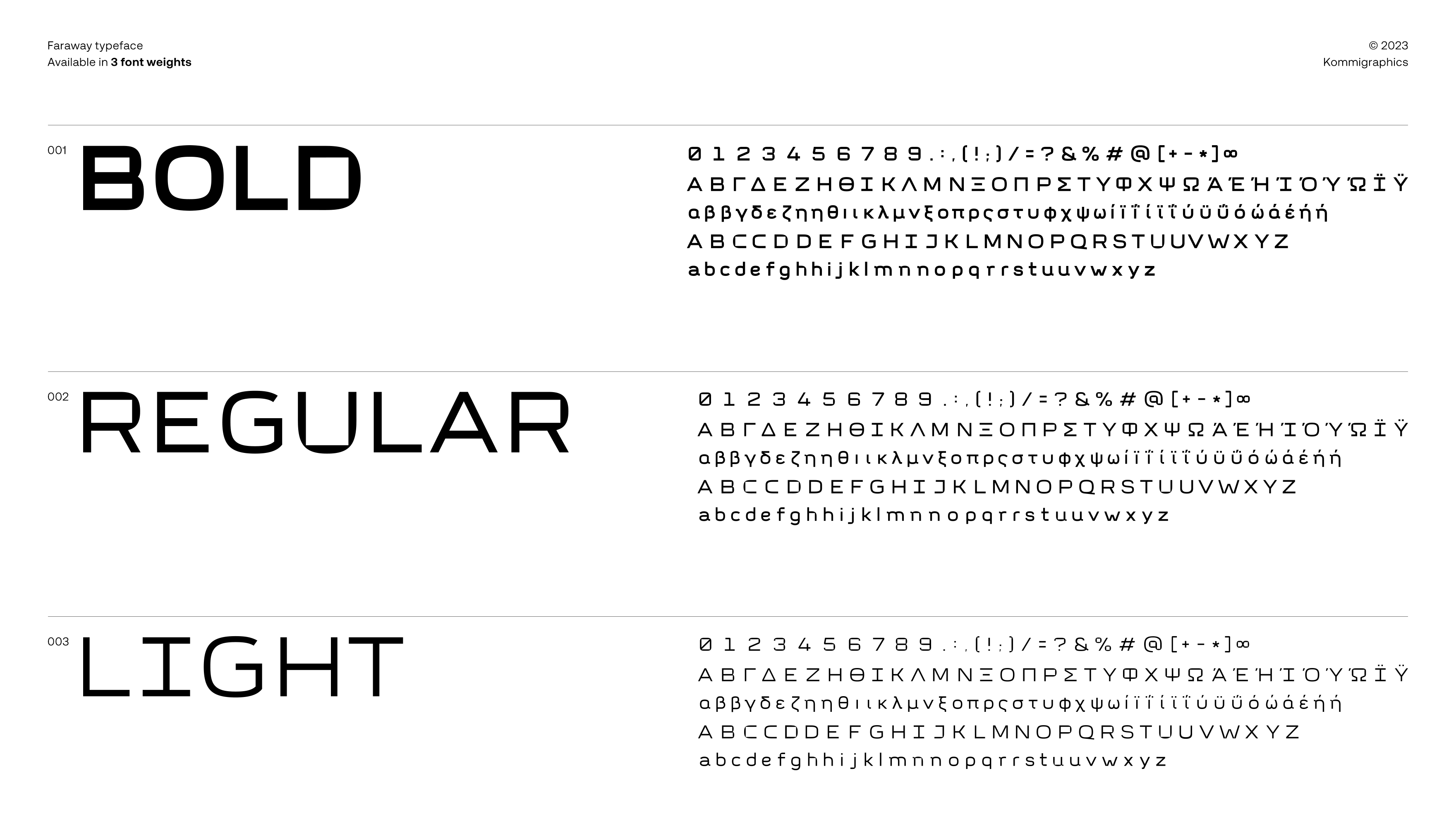 Faraway typeface branding numerics specimen kommigraphics